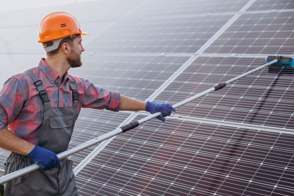 worker roof cleaning