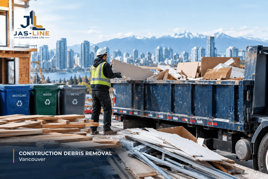 Construction debris removal at a Vancouver renovation and construction site
