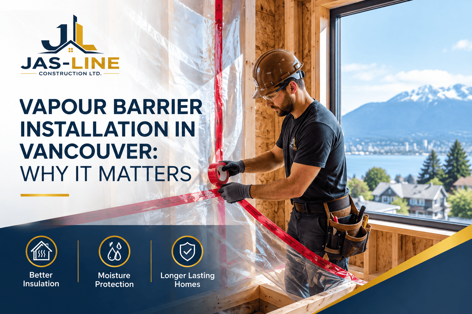 Vapour barrier installation in Vancouver wall assembly by Jas-Line Contractors Ltd.