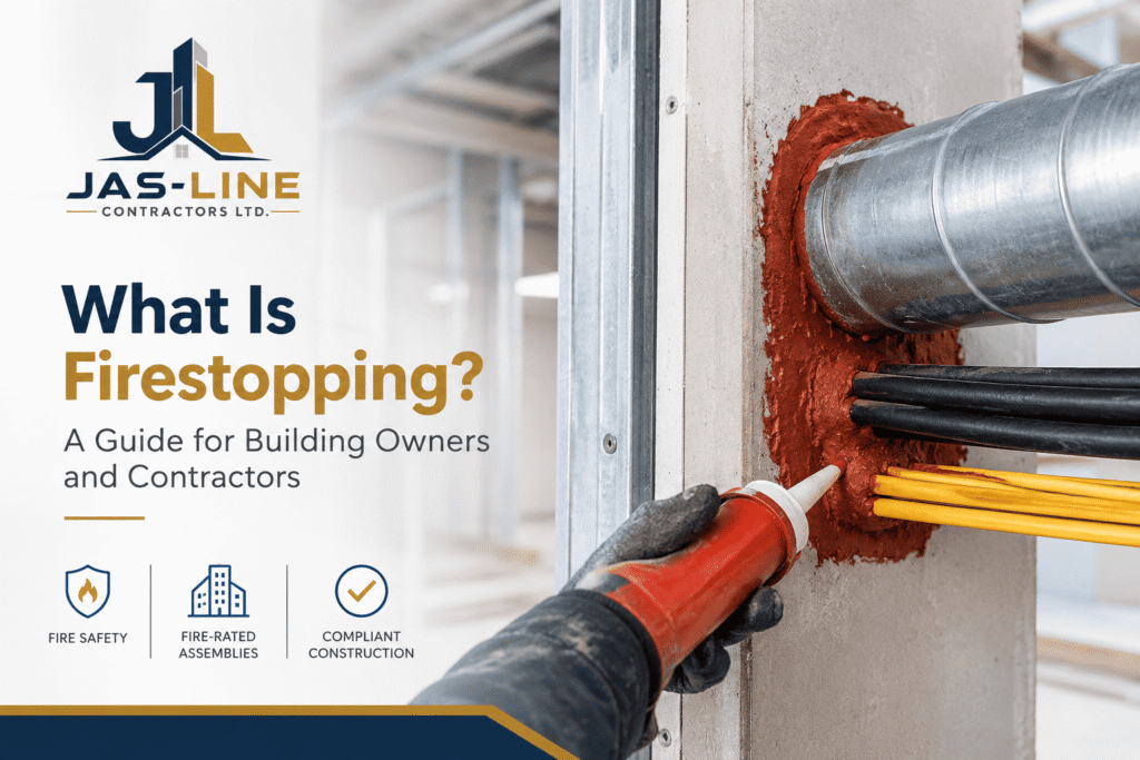 Firestopping installation in a fire-rated wall for a Vancouver construction project