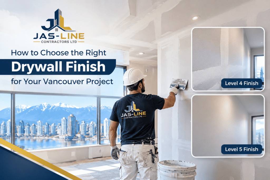Professional drywall finishing with smooth Level 4 and Level 5 surfaces in Vancouver