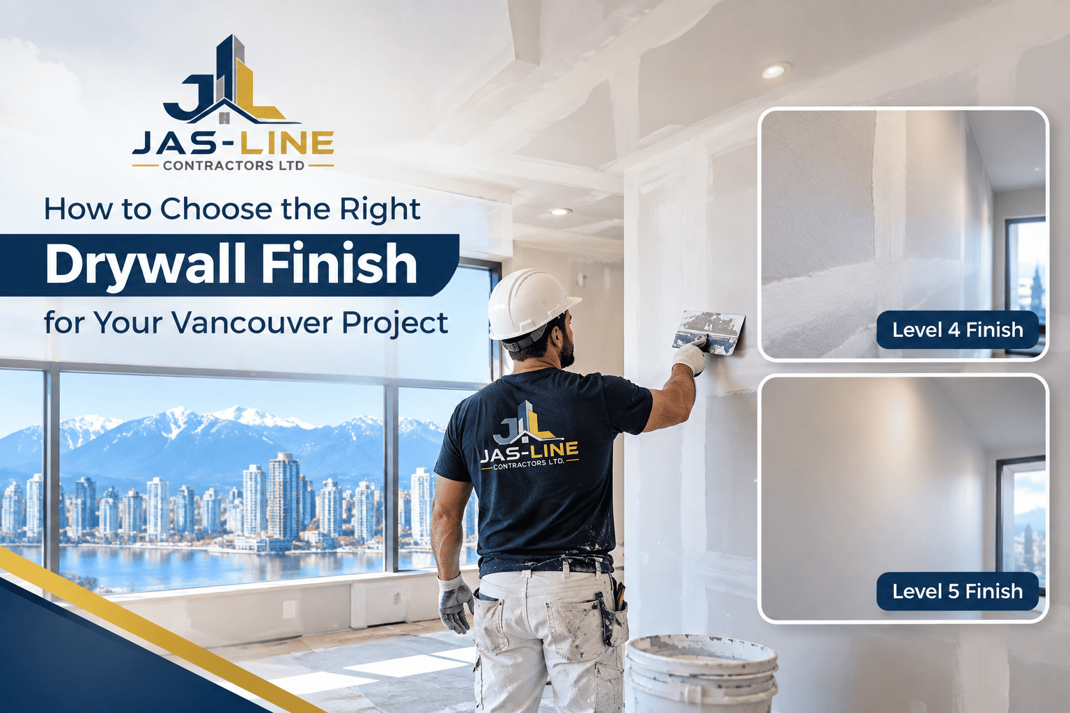 Professional drywall finishing with smooth Level 4 and Level 5 surfaces in Vancouver