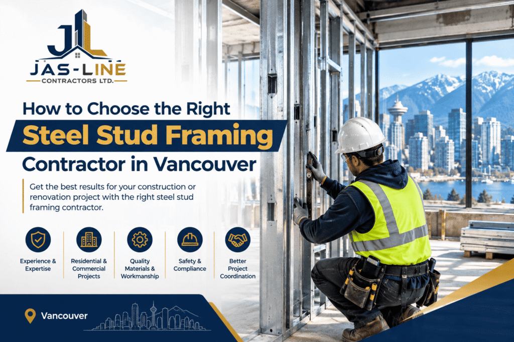 Steel stud framing contractor working on a construction project in Vancouver