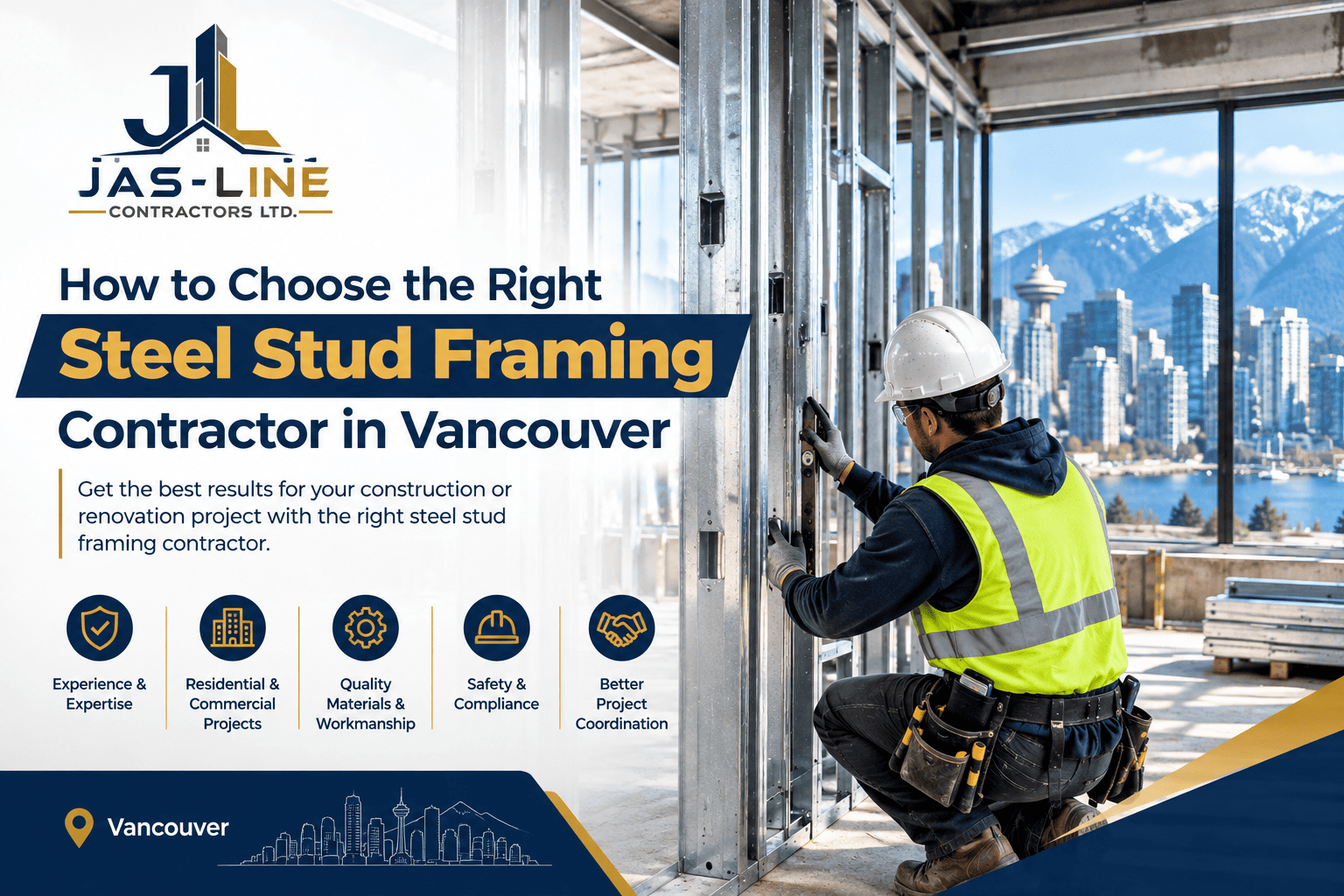Steel stud framing contractor working on a construction project in Vancouver