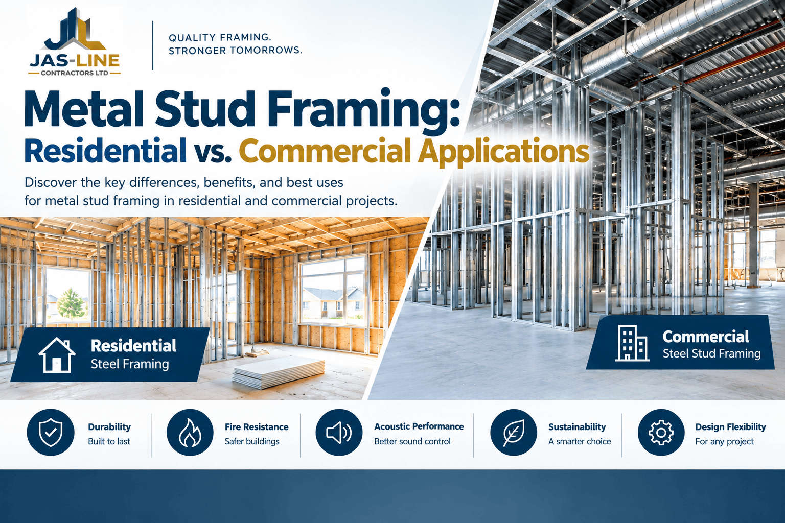 Metal stud framing for residential and commercial construction projects