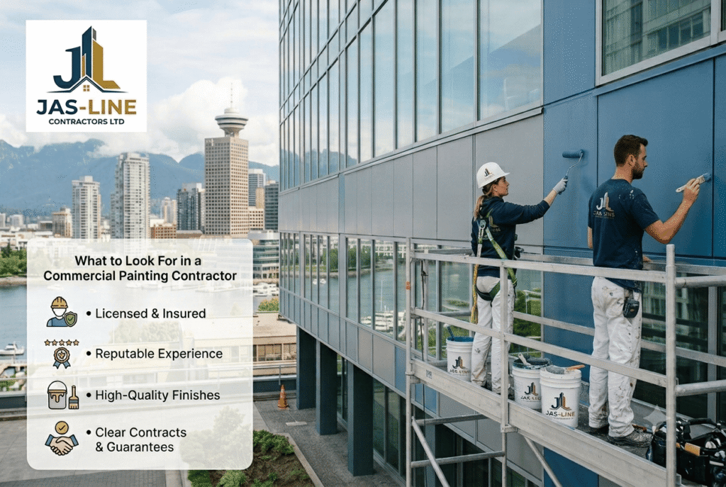 Commercial painting contractor working on a commercial building in Vancouver BC