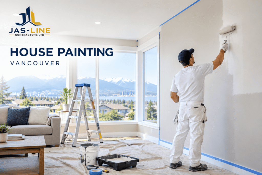 House painting in Vancouver with a professional painter preparing an interior wall