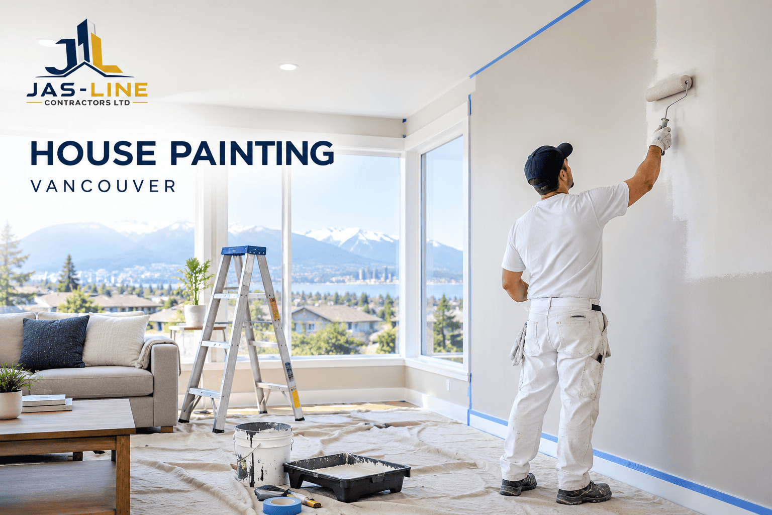 House painting in Vancouver with a professional painter preparing an interior wall