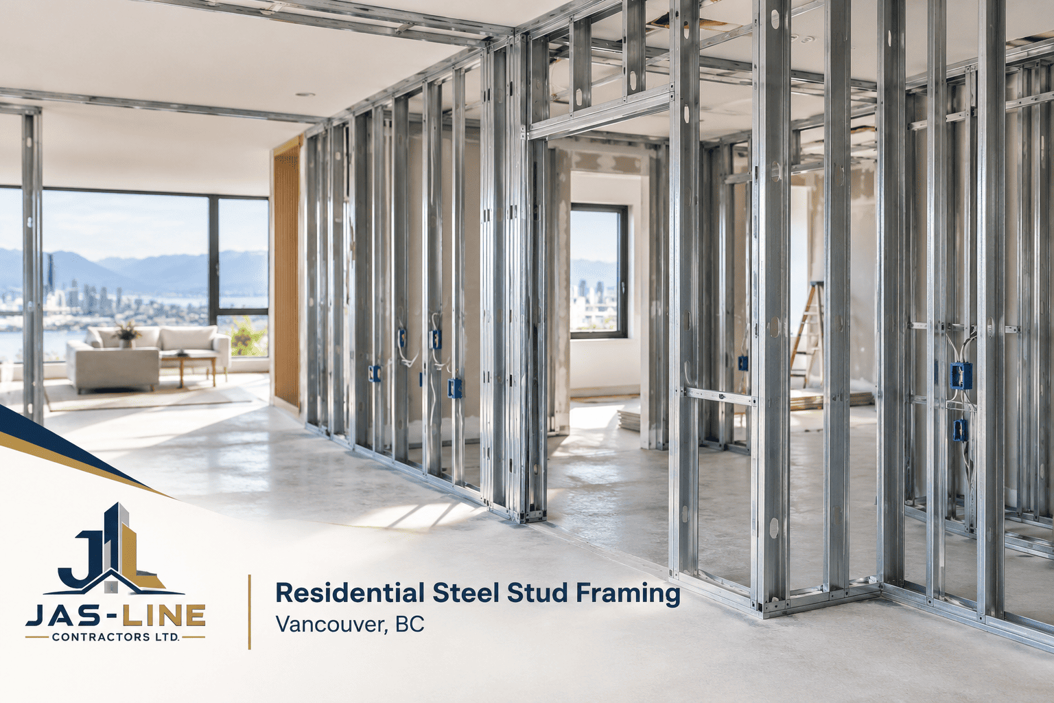 Residential steel stud framing in Vancouver by Jas-Line Contractors Ltd.