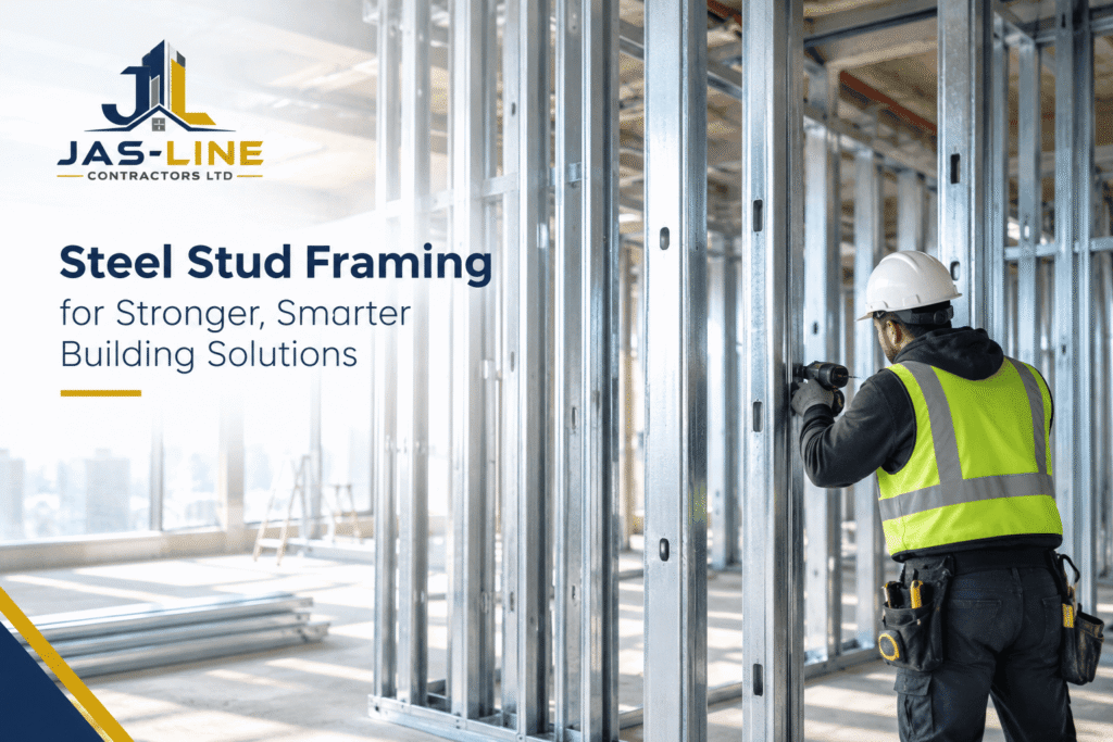Steel stud framing contractor installing metal wall framing in Vancouver