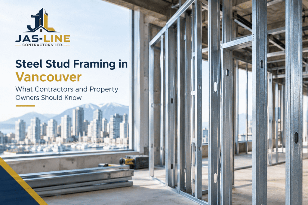 Steel stud framing installation in a Vancouver construction project